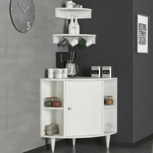 طاولة ركن القهوة والشاي الخشبية بشكل زاوية مع رفوف جدارية (Roxy)
