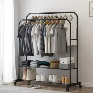 منظم و حامل ملابس معدني (بلون اسود مع عجلات)
