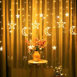 زينة رمضان مضيئة ستارة LED بتصميم هلال ونجوم، مثالية لديكور الأعياد والمناسبات
