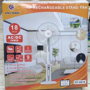 مروحة 18 بوصة ببطارية قابلة للشحن ولوحة شمسية Easy Power EP-8618 للمنزل والرحلات