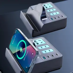 مقبس كهرباء احترافي (مشترك) بقدرة شحن سريعة USB/PD وشحن لاسلكي متعدد الاستخدامات