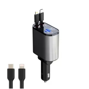 شاحن سيارة 120 واط كابل لايتنينغ وتايب سي مدمج، منافذ USB متعددة