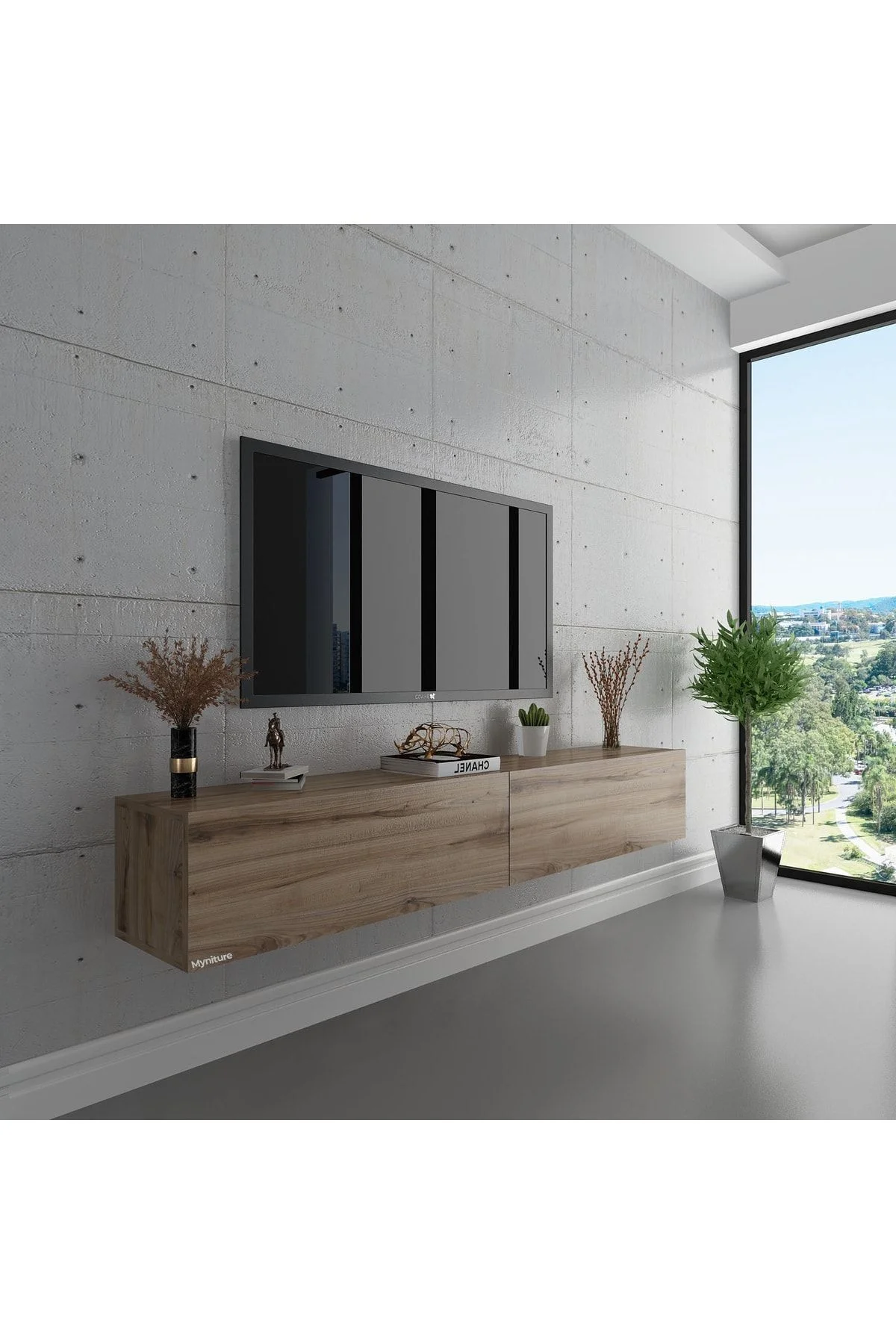 1_org_zoom-5572 حامل تلفزيون جداري بلون الخشب الطبيعي الفاتح بعرض 180 سم