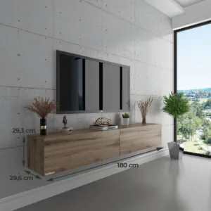 حامل تلفزيون جداري بلون الخشب الطبيعي الفاتح بعرض 180 سم حامل تلفزيون جداري بلون الخشب الطبيعي الفاتح بعرض 180 سم