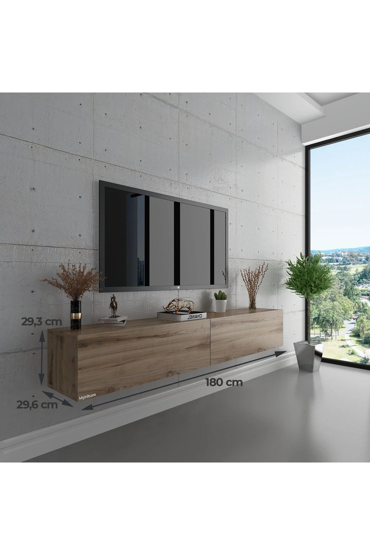 1_org_zoom-5576 حامل تلفزيون جداري بلون الخشب الطبيعي الفاتح بعرض 180 سم