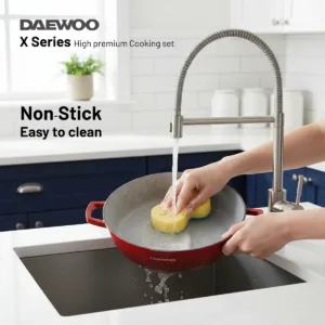 طقم طهي جرانيت 9 قطع من دايو لون أحمر مع مقابض سيليكون