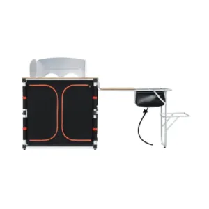 مطبخ رحلات متنقل بسطح خشب بامبو مع غطاء رياح