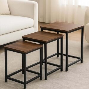 طقم طاولات خدمة 3 قطع خشب وحديد