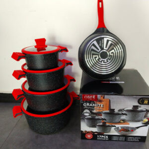 طقم أواني طهي رخام 17 قطعة – لون رمادي
