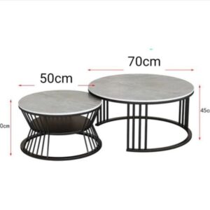 طاولة جانبية دائرية مزدوجة متداخلة مع خزانة تخزين