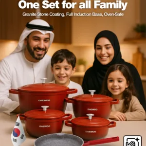 طقم طهي جرانيت 9 قطع من دايو لون أحمر مع مقابض سيليكون