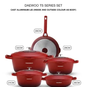 طقم طهي جرانيت 9 قطع من دايو لون أحمر مع مقابض سيليكون