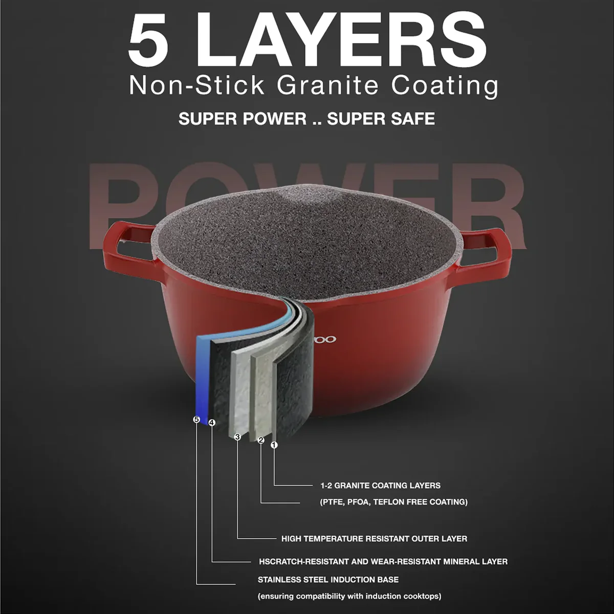 طقم طهي جرانيت 9 قطع من دايو لون أحمر مع مقابض سيليكون