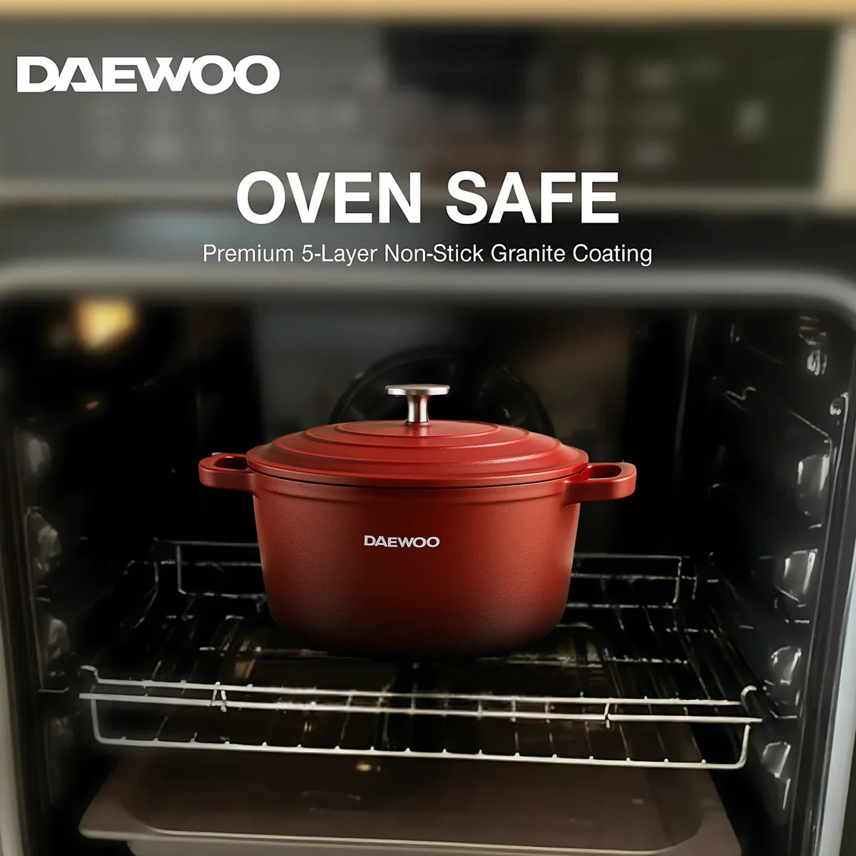 طقم طهي جرانيت 9 قطع من دايو لون أحمر مع مقابض سيليكون