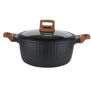 طقم أواني طهي جرانيت 12 قطع – ألوان (قرمزي، أسود، عاجي)