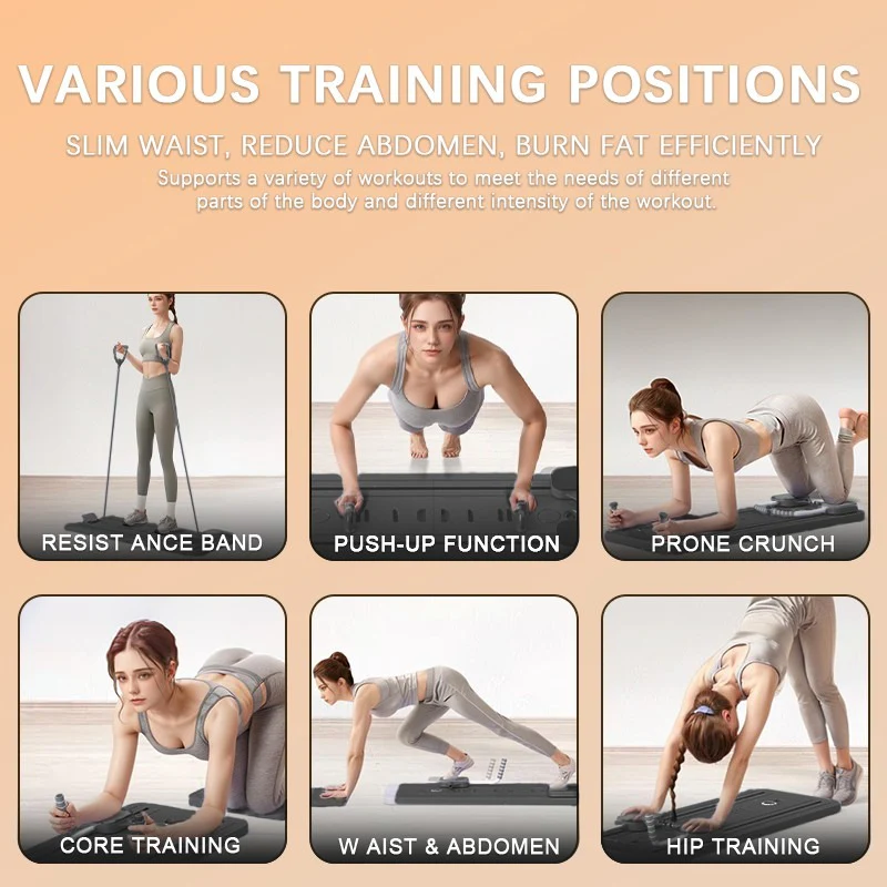 HomeMulti-FunctionalFoldablePilatesReformerAbdominalCoreTrainerwithABRollerWheelsforWorkoutExercise-5 جهاز تقوية عضلات البطن والجسم بالكامل في المنزل جهاز بيلاتيس ريفورمر متعدد الوظائف وقابل للطي