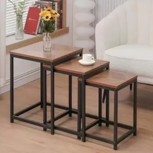 طقم طاولات خدمة 3 قطع خشب وحديد