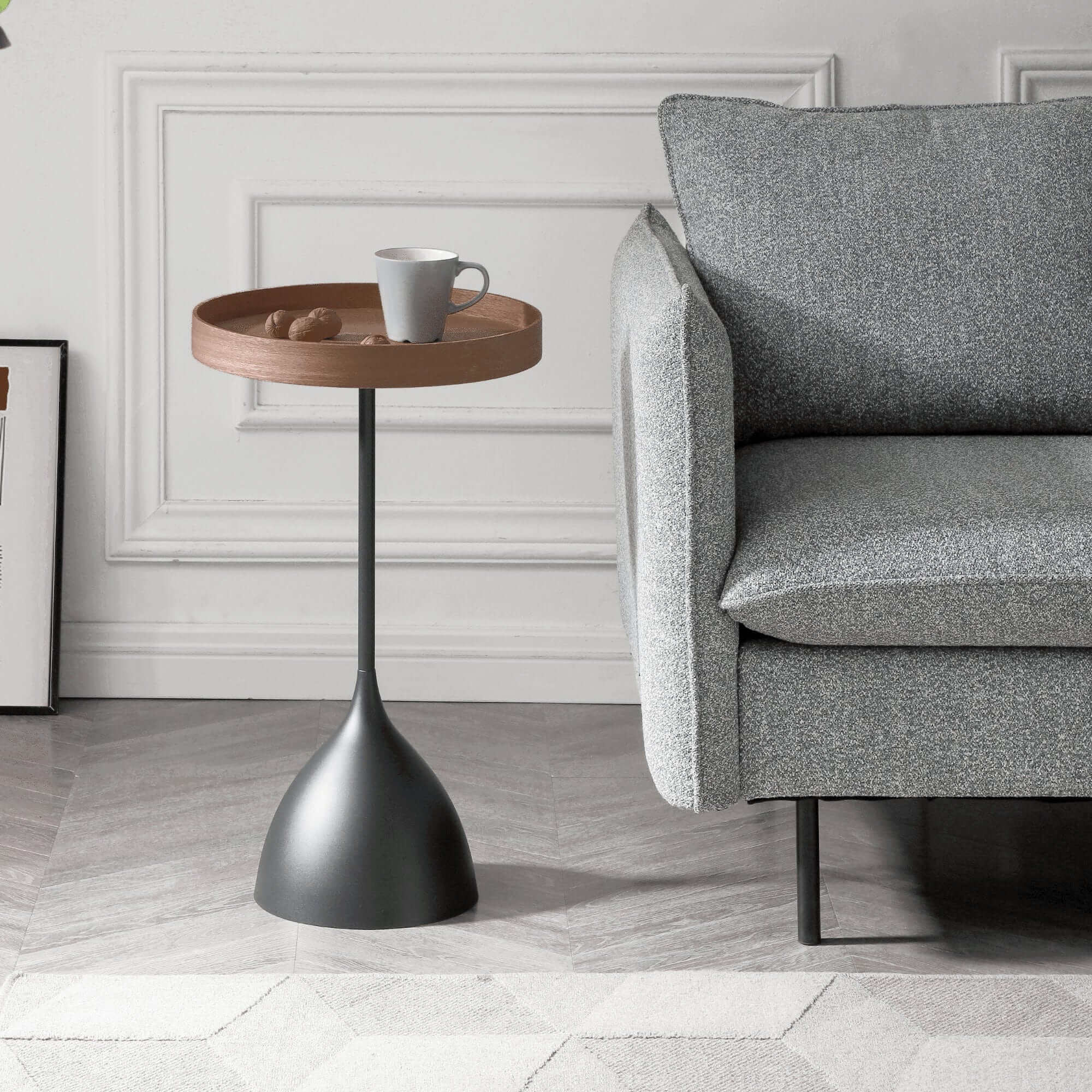 harrison-round-40cm-side-table-walnut-tray-top-metal-pedestal-black-base-side-tables-seek-ramble-38597446795418 طاولة جانبية مستديرة سطح خشب مع قاعدة معدنية سوداء