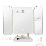 مرآة مكياج مضيئة ثلاثية الطي 64 LED مع تكبير 3X و3 أوضاع إضاءة قابلة للشحن