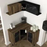 ⁦طاولة ركن القهوة والشاي الخشبية بشكل زاوية مع رفوف جدارية (lampert)⁩ - الصورة ⁦2⁩