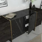 ⁦طاولة تلفاز خشبية Veyront Console تصميم أنيق مع خزائن تخزين واسعة – أسود وذهبي⁩ - الصورة ⁦2⁩