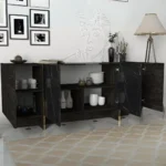 ⁦طاولة تلفاز خشبية Veyront Console تصميم أنيق مع خزائن تخزين واسعة – أسود وذهبي⁩ - الصورة ⁦3⁩