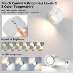 ⁦مصباح جداري LED أسود لاسلكي مزدوج – تحكم باللمس والريموت مع سطوع قابل للتعديل⁩ - الصورة ⁦2⁩